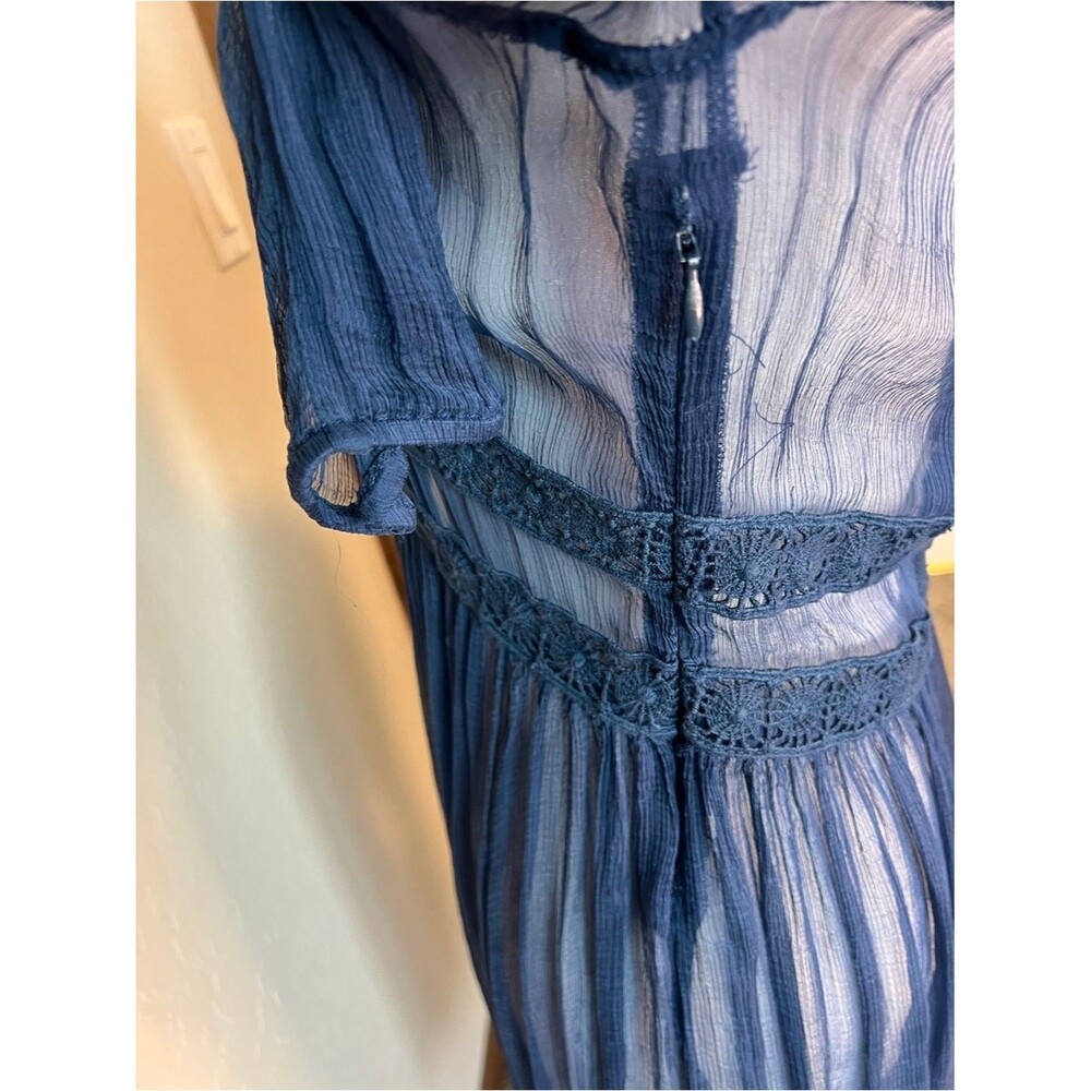 Sundance Time After Time Blue Sheer Crochet Boho Dress Above Knee with Slip 6 - Picture 5 of 10